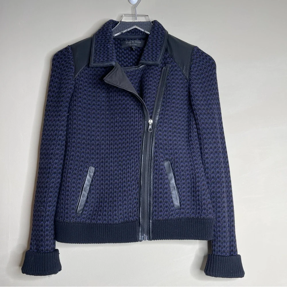 Rag & Bone Melinda Knit Boucle Biker Jacket wool & leather
